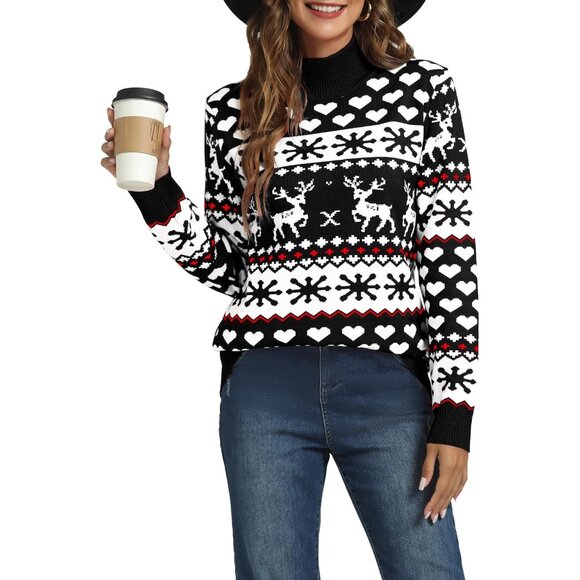 Sweaters - Women's Christmas Sweater Viscose Polyester Snowflake Reindeer Long Sleeve